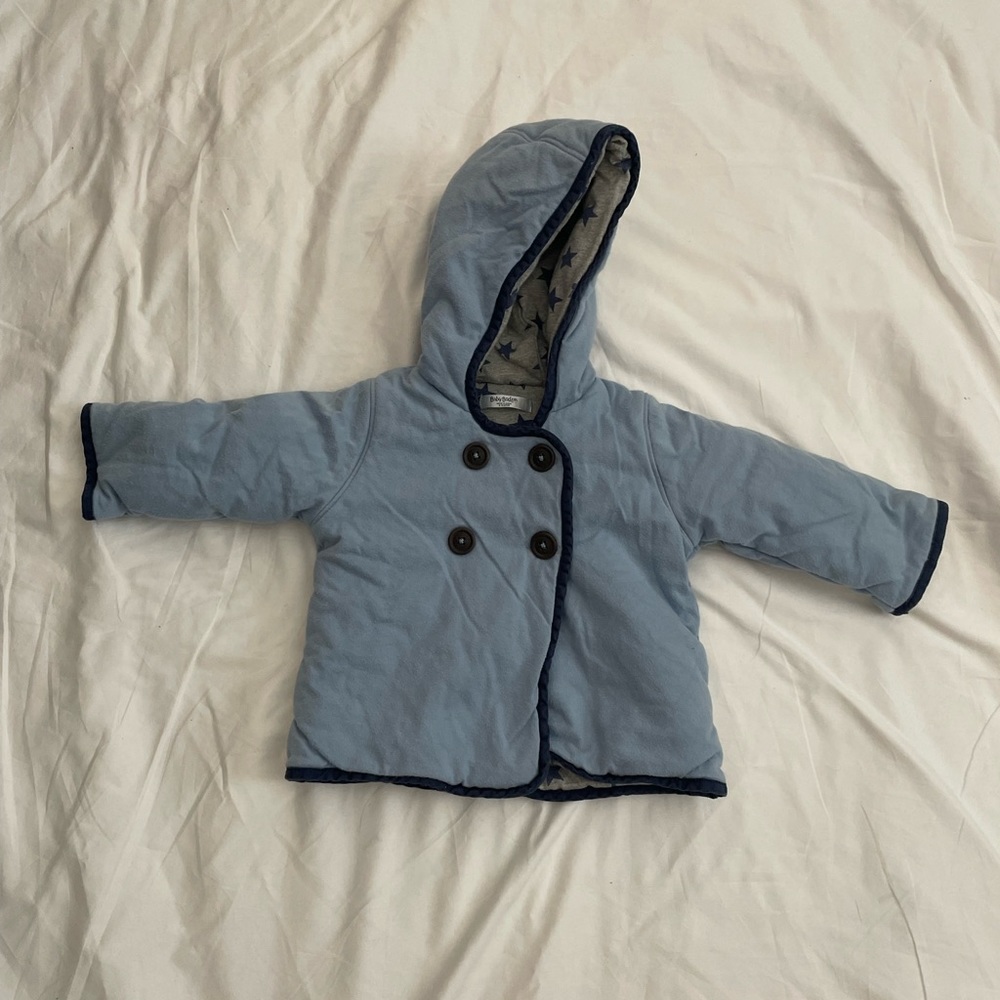 Baby Boden boys coat, 6-12, blue with stars, buttons, winter, baby clothes